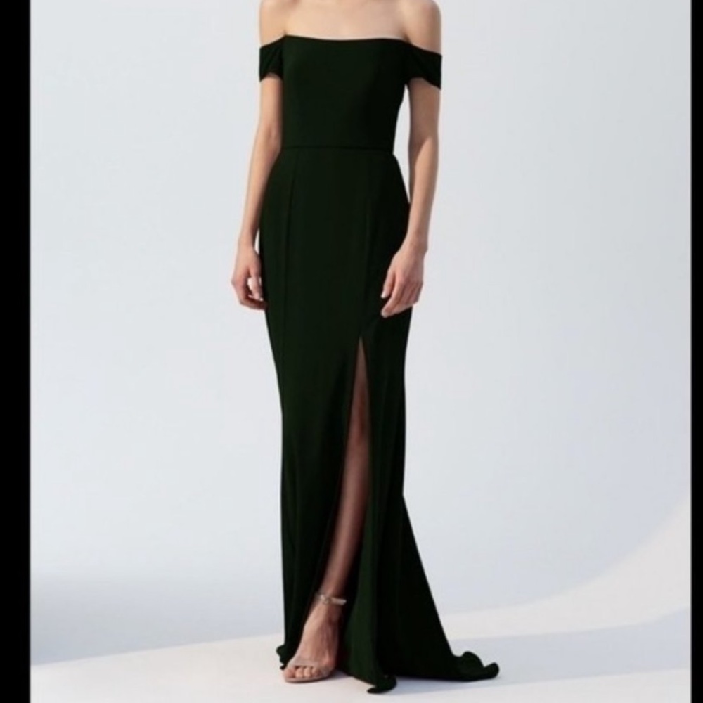 Amsale Eden Off The Shoulder Black Floor Length Bridesmaid Dress
